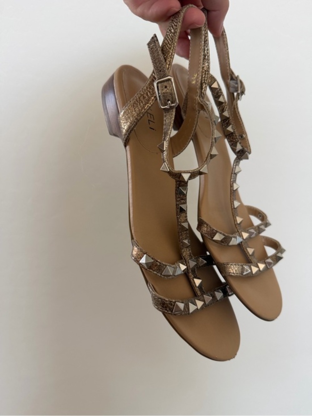 Vaneli Metallic Gold Studded T-Strap Slingback Sandals